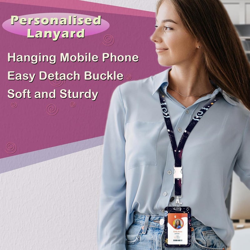 Boutilon ID Badge Holder with Lanyard,Retractable ID Badge Card Holders Detachable Neck Lanyard Strap with Badge Reel and Vertical ID Holder for Nurse Students Teachers Office Staff(Universe) - Image 4